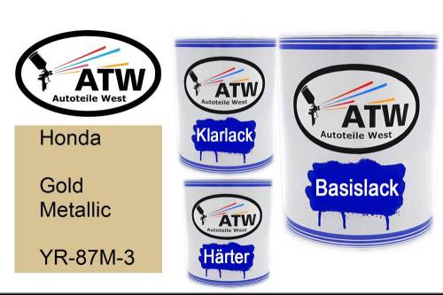 Honda, Gold Metallic, YR-87M-3: 1L Lackdose + 1L Klarlack + 500ml Härter - Set, von ATW Autoteile West.
